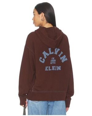 Calvin Klein Washed Premium Vintage Logo Zip Hoodie - Brown