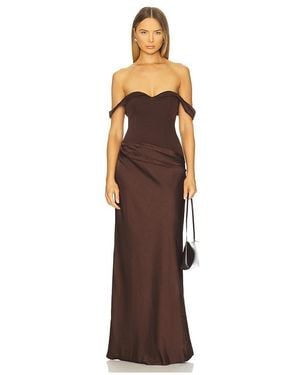 Runaway the Label Ebony Off Shoulder Maxi Dress - Brown