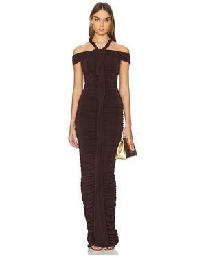 Khanums Textured Slinky Maxi Dress - Brown