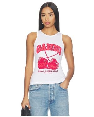 Ganni Compact Rib Jersey Tank Cherry - Red