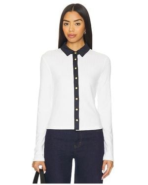 Rag & Bone The Knit Contrast Long Sleeve Polo - White