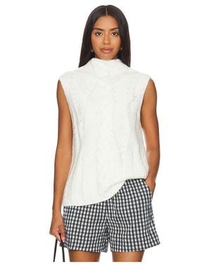 525 Soft Cable Knit Funnel Neck Vest - White