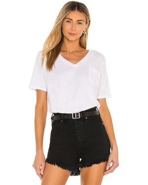 Bobi Light Weight Jersey V Neck Pocket Tee - White