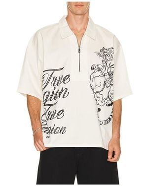 TRUE RELIGION Half Zip Tiger Short Sleeve Shirt - White