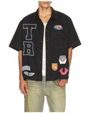 TRUE RELIGION Short Sleeve Patchwork Shirt - Black