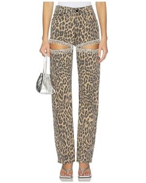GOOD AMERICAN Leopard Good Icon Straight Diamond Jeans - Natural