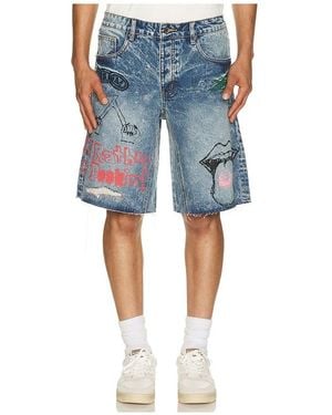 DIET STARTS MONDAY Doodle Denim Shorts - Blue