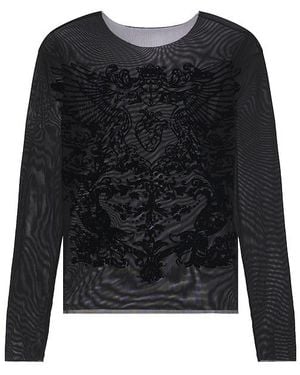 Jaded London Flock Mesh Wing Print Top - Black