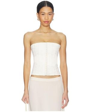 GUIZIO Lace Embellished Satin Corset - White