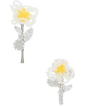 ShuShu/Tong Rubber Band Flower Gemstone Branch And Leaf Stud Earrings - White