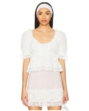 YUHAN WANG Floral Embroidered Short Sleeve Blouse - White