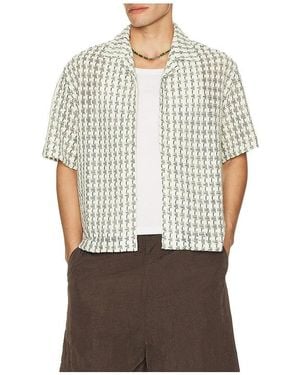 Percival Freddie Crochet Cuban Collar Boxy Shirt - Green