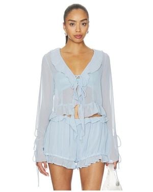 Milkwhite Ruffle Long Sleeve Shirt - Blue