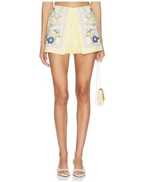 Self-Portrait Floral Linen Shorts - Yellow