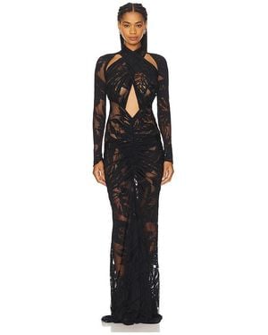 LAPOINTE Burnout Jersey Halter Ruched Gown - Black