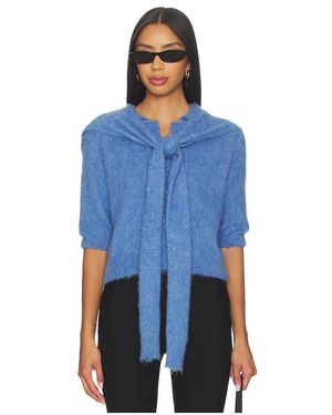 Monse Cropped Polo Knit Top With Scarf - Blue