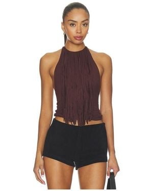 MORE TO COME Leigh Fringe Halter Top - Brown