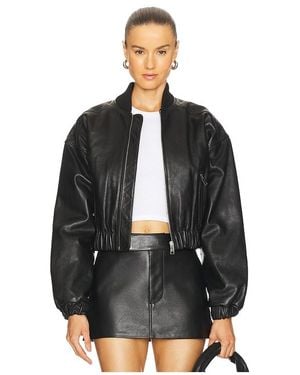GRLFRND Cropped Leather Bomber Jacket - Black