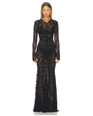 Norma Kamali Long Sleeve V Neck Shirred Front Fishtail Gown - Black