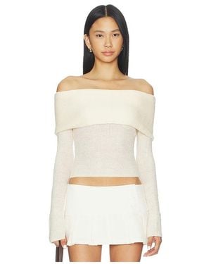 GUIZIO Off Shoulder Knit Top - White