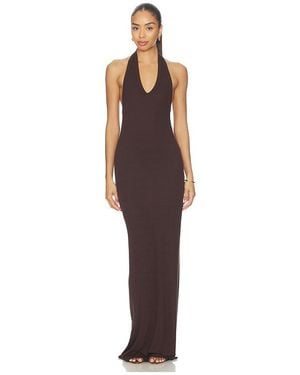 Enza Costa Silk Rib U-Neck Halter Fluid Maxi Dress - Brown