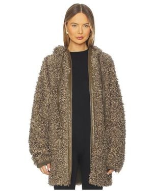 Norma Kamali Oversized Raglan Sleeve Zip Front Hooded Jacket - Brown