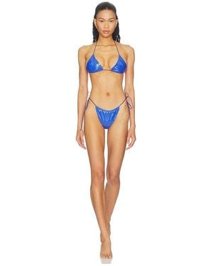 naranja furcado Latex Splash Matte Triangle Bikini Set - Orange