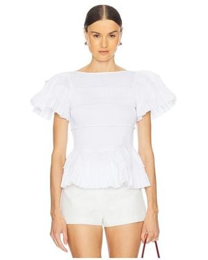 SUSAN FANG Smocked Peplum Top - White
