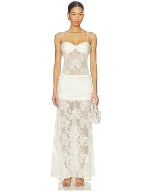 For Love & Lemons Corded Lace Silk Jacquard Maxi Dress - White