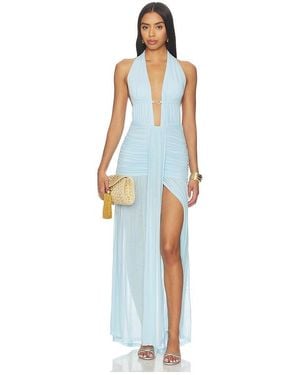 Runaway the Label Adrianna Plunge Ruched Maxi Dress - Blue