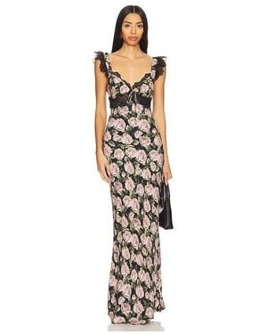 For Love & Lemons Fallen Rose Print Maxi Dress - White