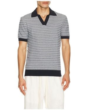 Frescobol Carioca Rino Cotton Blend Short Sleeve Contrast Knitted Polo - Blue