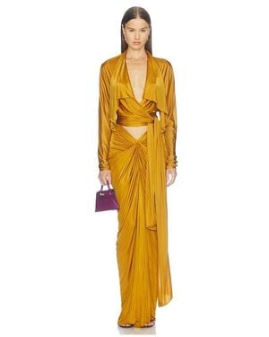 Balmain Open Neck Draped Viscose Jersey Top - Yellow