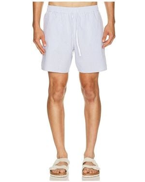 Lacoste Mid Length Striped Textured Swim Trunks - Blue