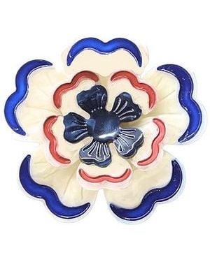 Solar Eclipse Hand-Painted Americana Flower Claw Hair Clip - Blue