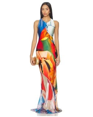 Donde Esteban Salpicon Long Silk Dress - Orange