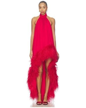 Bronx and Banco Halter Neck Feather Gown - Red
