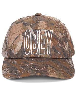 Obey Outline Pigment 6 Panel Velcro Back Hat - Natural