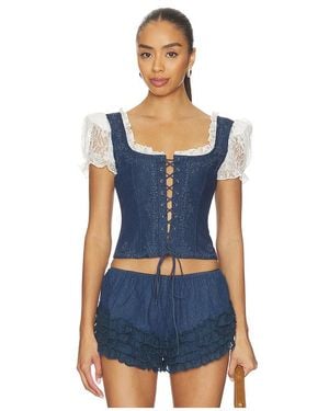 For Love & Lemons Yasmin Lace Up Top - Blue