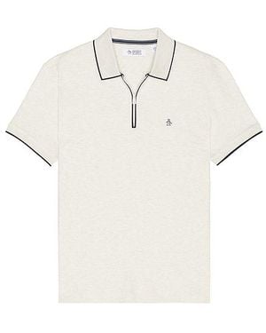 Original Penguin Interlock Quarter Zip Polo - White