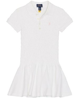 Polo Ralph Lauren Sleeveless Stretch Mesh Smocked Collared Day Dress - White