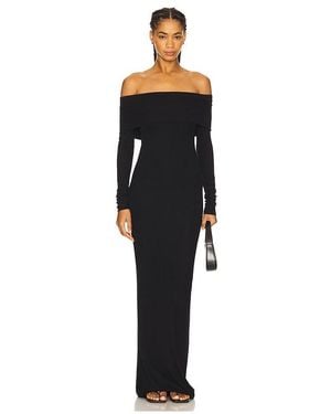 ÉTERNE Long Sleeve Off-Shoulder Butter Rib Maxi Dress - Black
