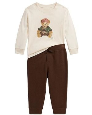 Polo Ralph Lauren Baby Two Piece Set Long Sleeve Jersey Knit Bear T-Shirt With Jogger - Natural
