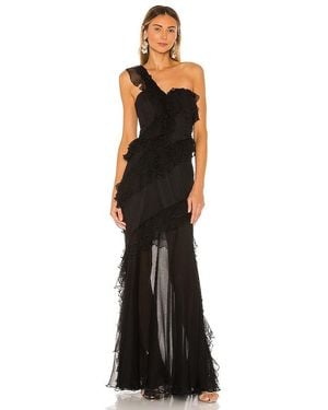 AMUR Harlow One-shoulder Ruffle & Sheer Gown - Black