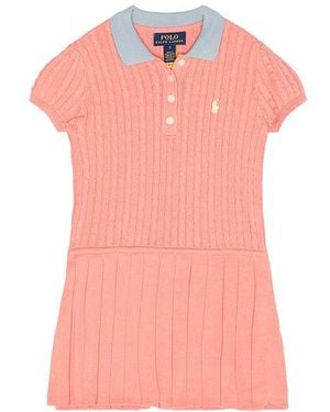 Polo Ralph Lauren Short Sleeve Cotton Mini Cable Knit Collared Dress - Pink