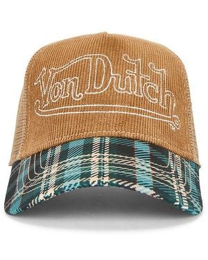 Von Dutch Plaid Cord Trucker Hat - Brown