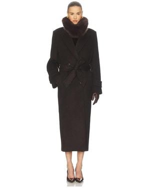 Helsa Langer Mantel Bold Shoulder - Schwarz