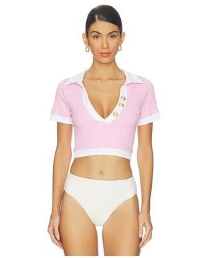 L'Agence 'Agence Cropped Polo Rashguard - Pink