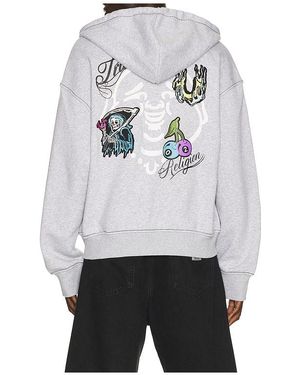 TRUE RELIGION Buddha Face Big T Boxy Zip Up Hoodie - Gray