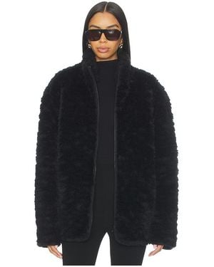 Skims Faux Fur Zip Up Mock Neck Jacket - Black